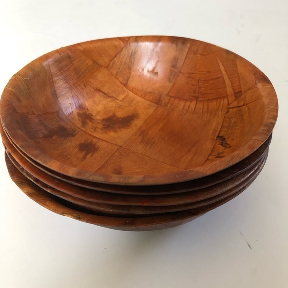 Vintage wooden woven salad bowls - Picture 2 of 7